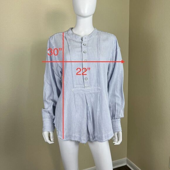Free People Womens Size S Blue Pinstripe Sky Combo Edge Washed Tunic Blouse Boho - Picture 5 of 14